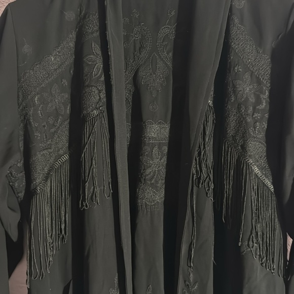Topshop Black Fringed Western Embroidered Kimono Jacket - Picture 3 of 4